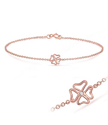 Clover Leaf Rose Gold Plated Silver Anklet ANK-109-RO-GP